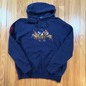 Polo Ralph Lauren Men L Navy Triple Pony Player Fleece Sweatshirt Hoodie Sweater
